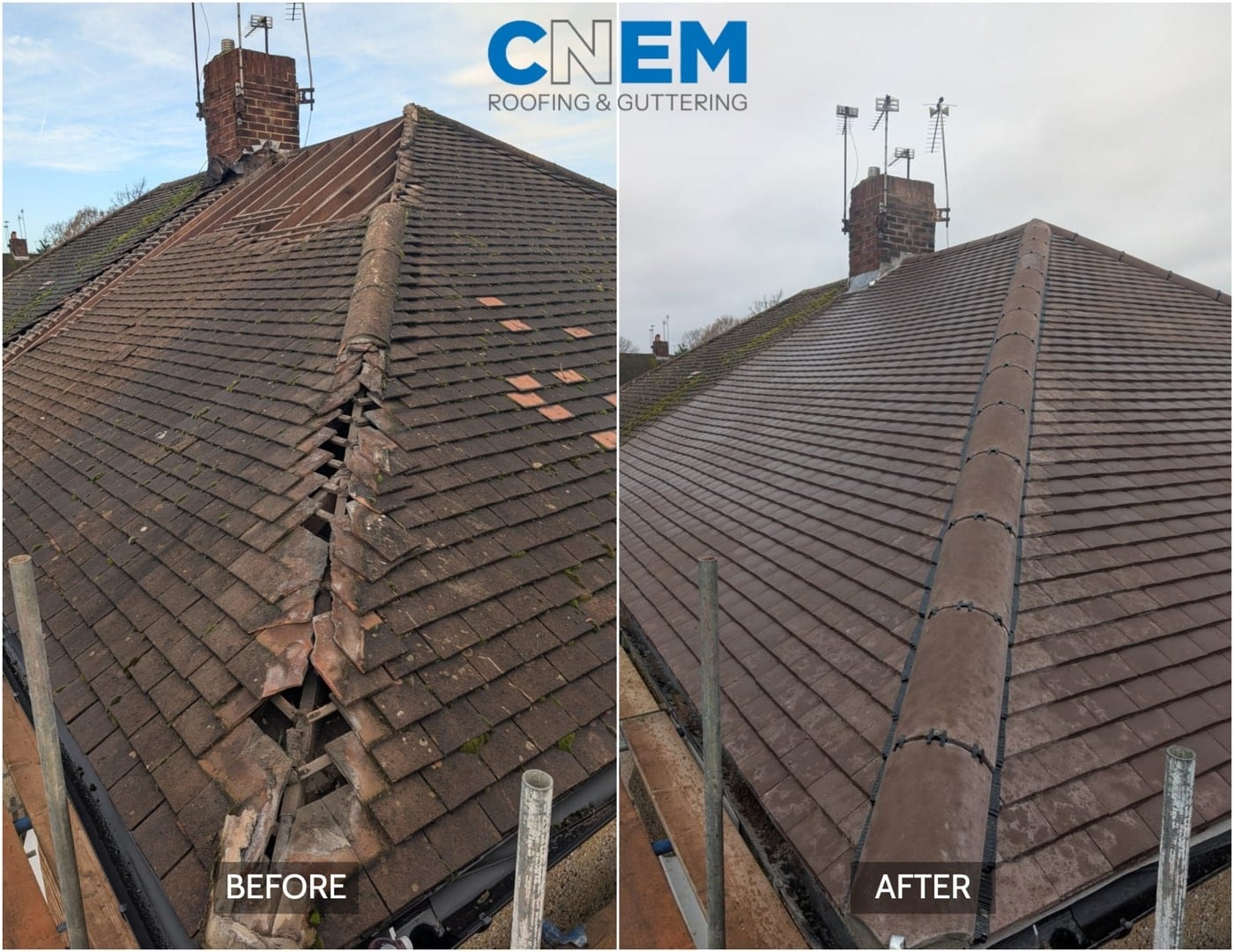 Before and after roof renovation by Safe Guard