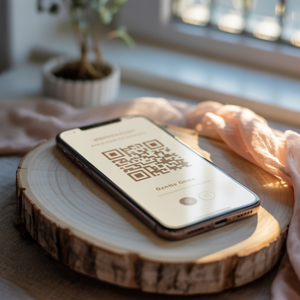 Smartphone exibindo QR Code do memorial