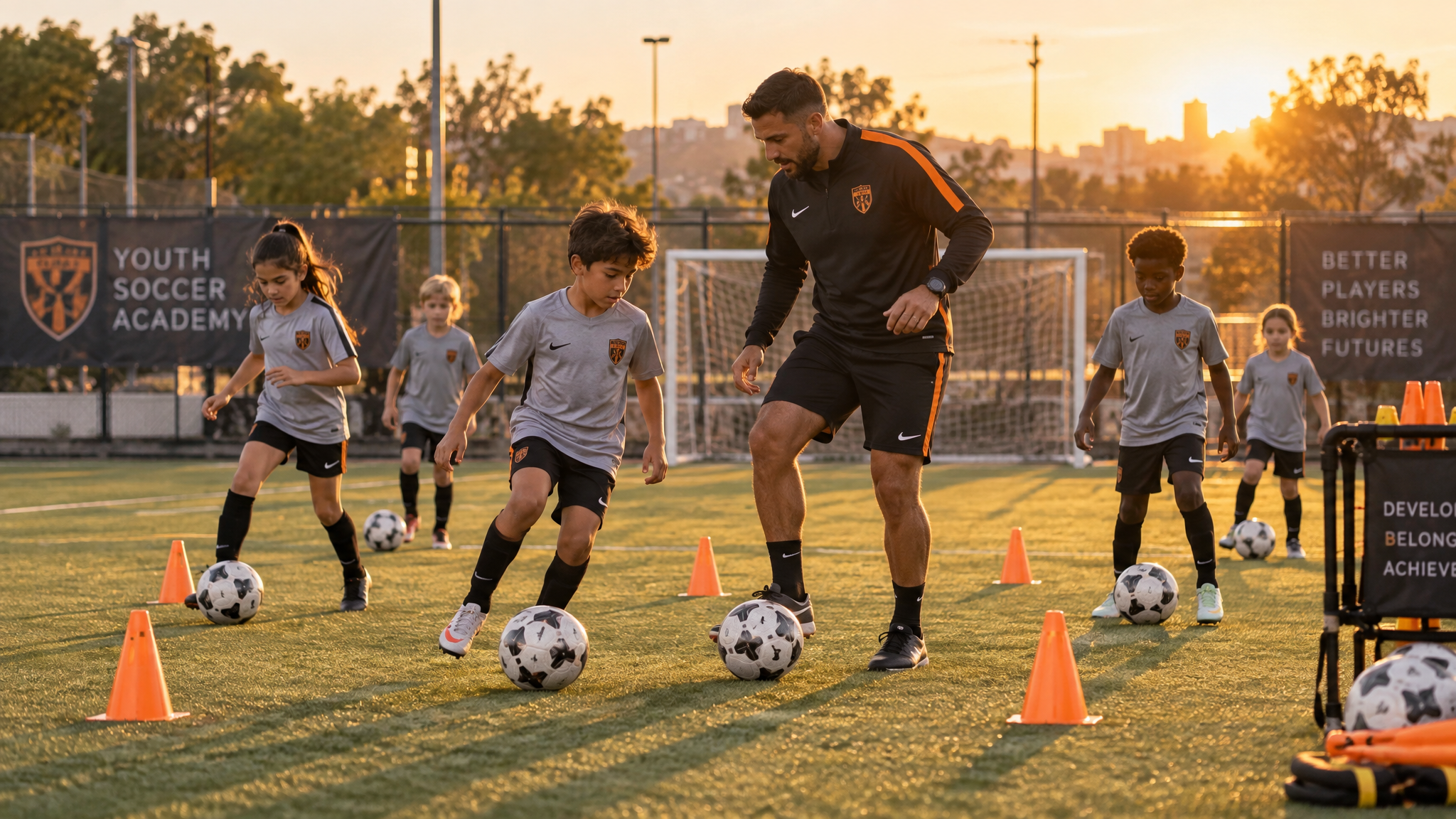 Niños entrenando en la academia SoccerElite
