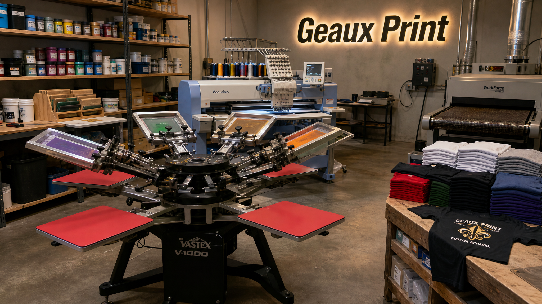 Custom apparel screen printing workshop