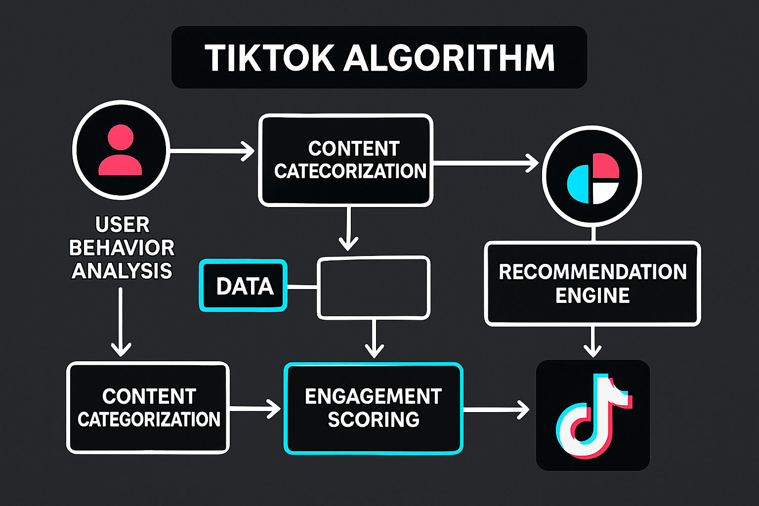TikTok algorithm workflow diagram showing data flow and processing stages
