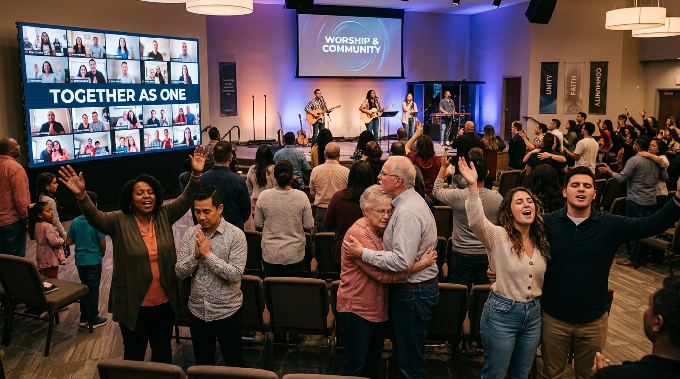 Community of believers in fellowship and worship together