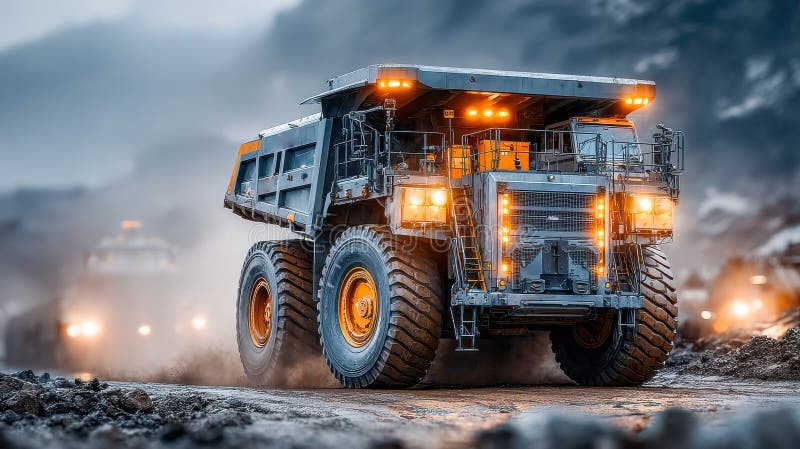 Mining trucks in open-pit mine