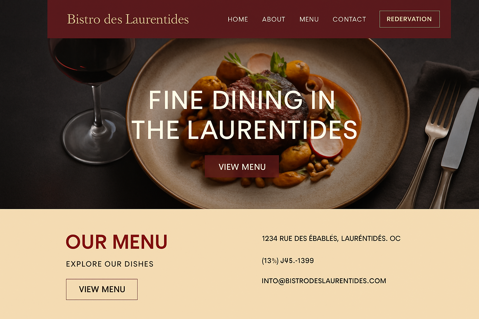 Screenshot du site Bistro des Laurentides