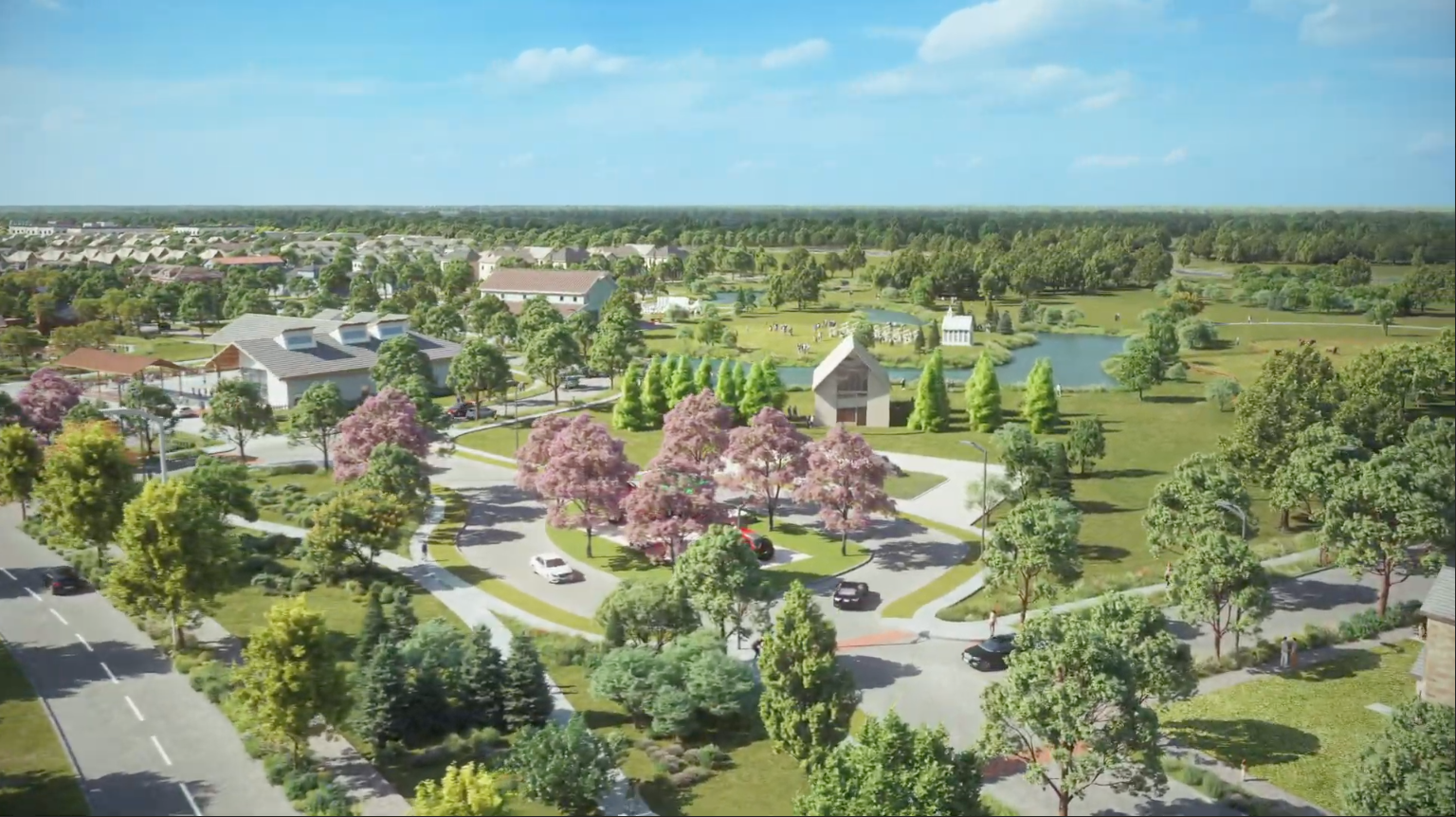 Peaceful suburban neighborhood in Lowry Crossing area with green lawns and trees