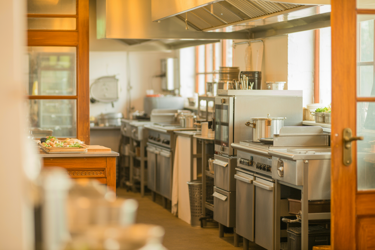 Commercial kitchen at The Hayfield for meal preparation