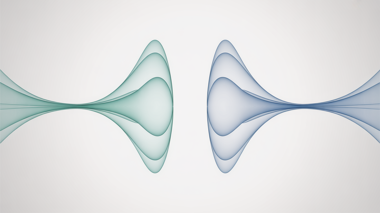 Symmetric visualization of two separate audio streams flowing in left and right directions
