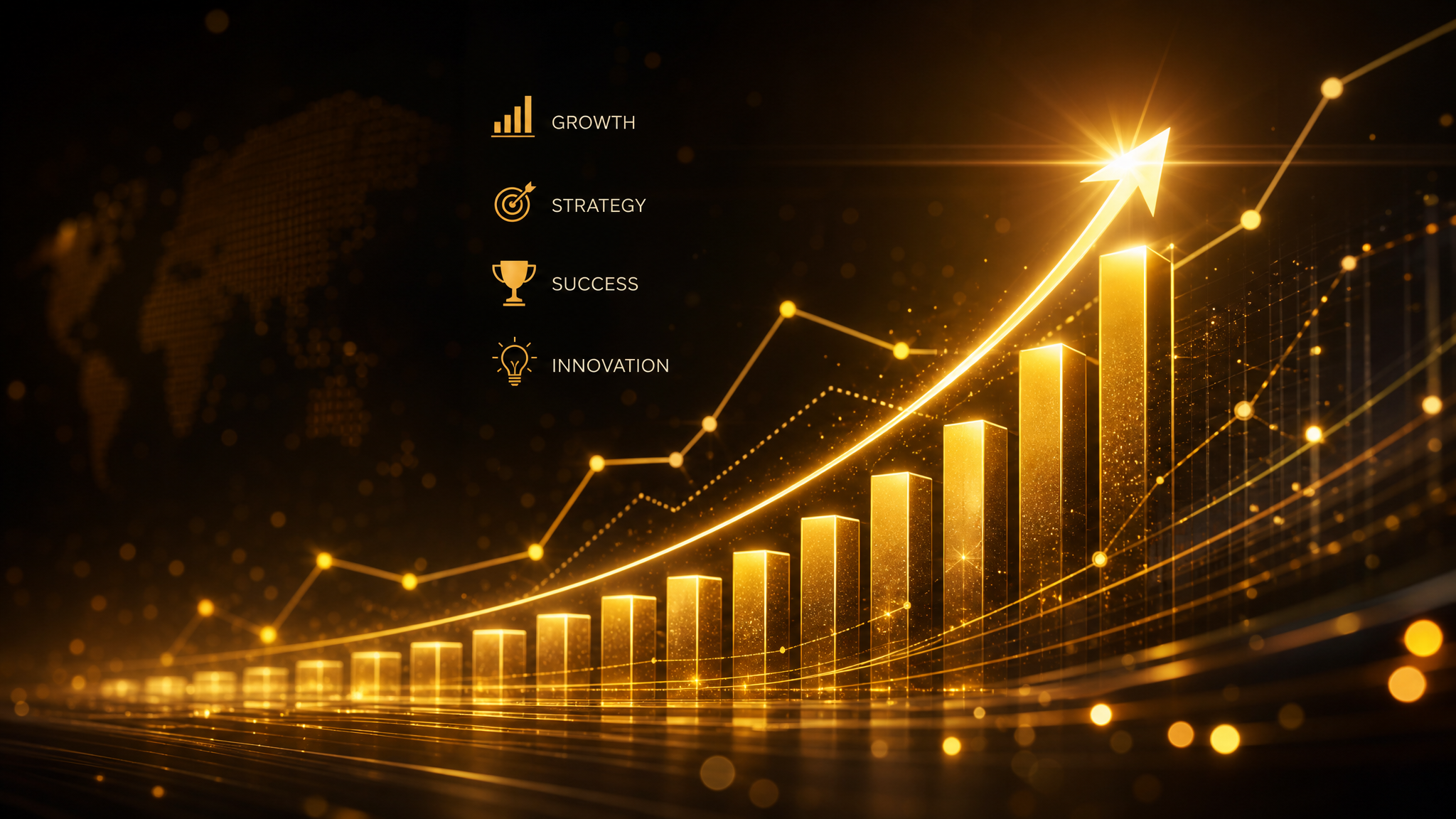 Abstract visualization of business growth with golden amber tones