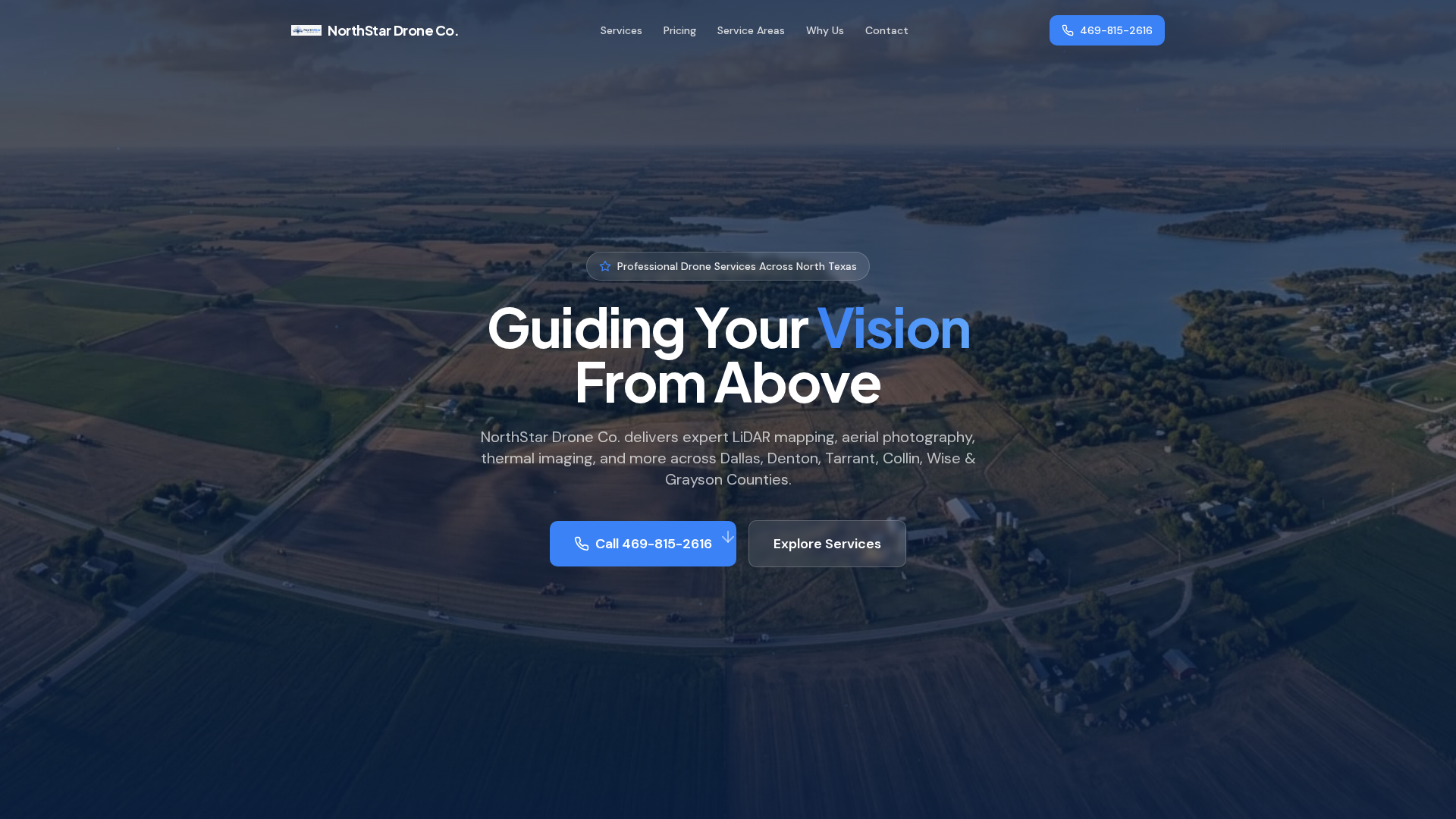 Live demo preview of NorthStar Drone Co. — a fully functional drone services website built by Contractor Website Pros
