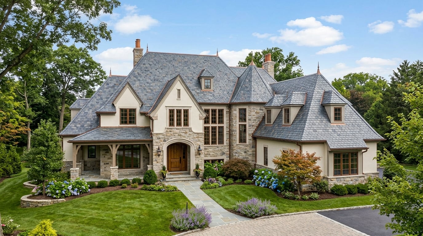Beautiful premium slate roof on upscale home