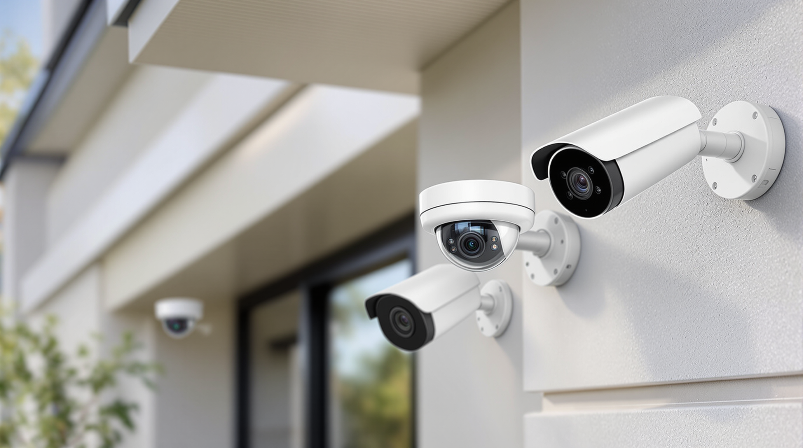 Professional security cameras installed on modern home exterior