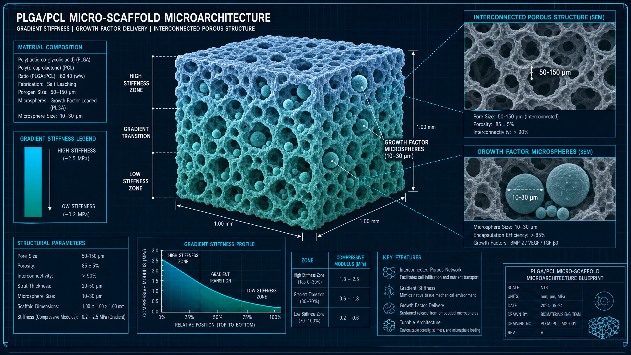SEM-style PLGA/PCL scaffold micro-architecture
