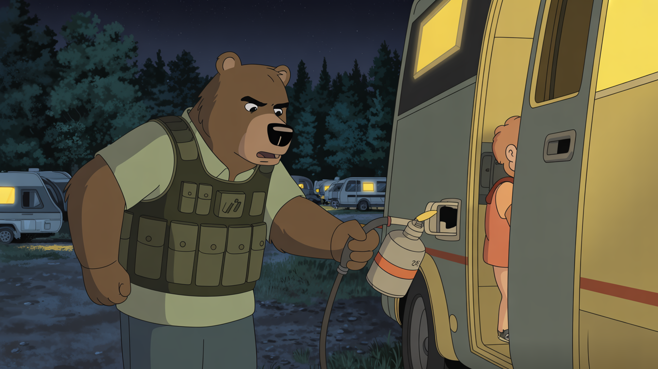 Tank discovers fuel thieves targeting an RV at a campground at night