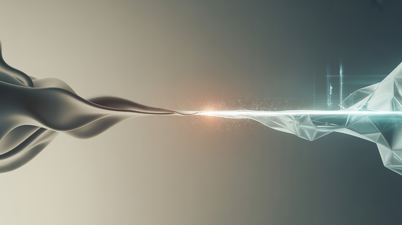 Abstract visualization of the Great Transition showing the evolution from physical to digital reality