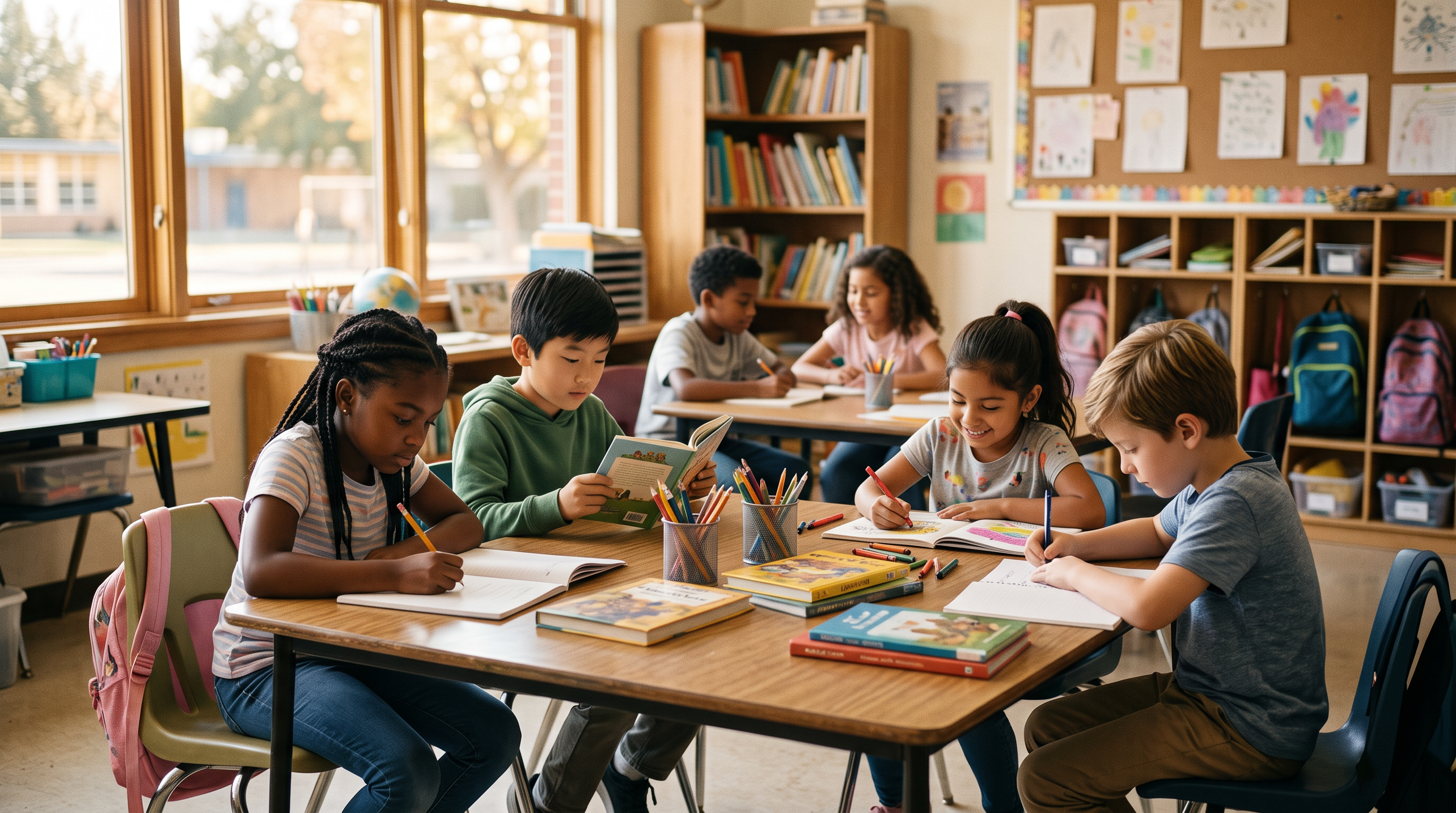Children working at tables in an after-school tutoring program in McKinney TX
