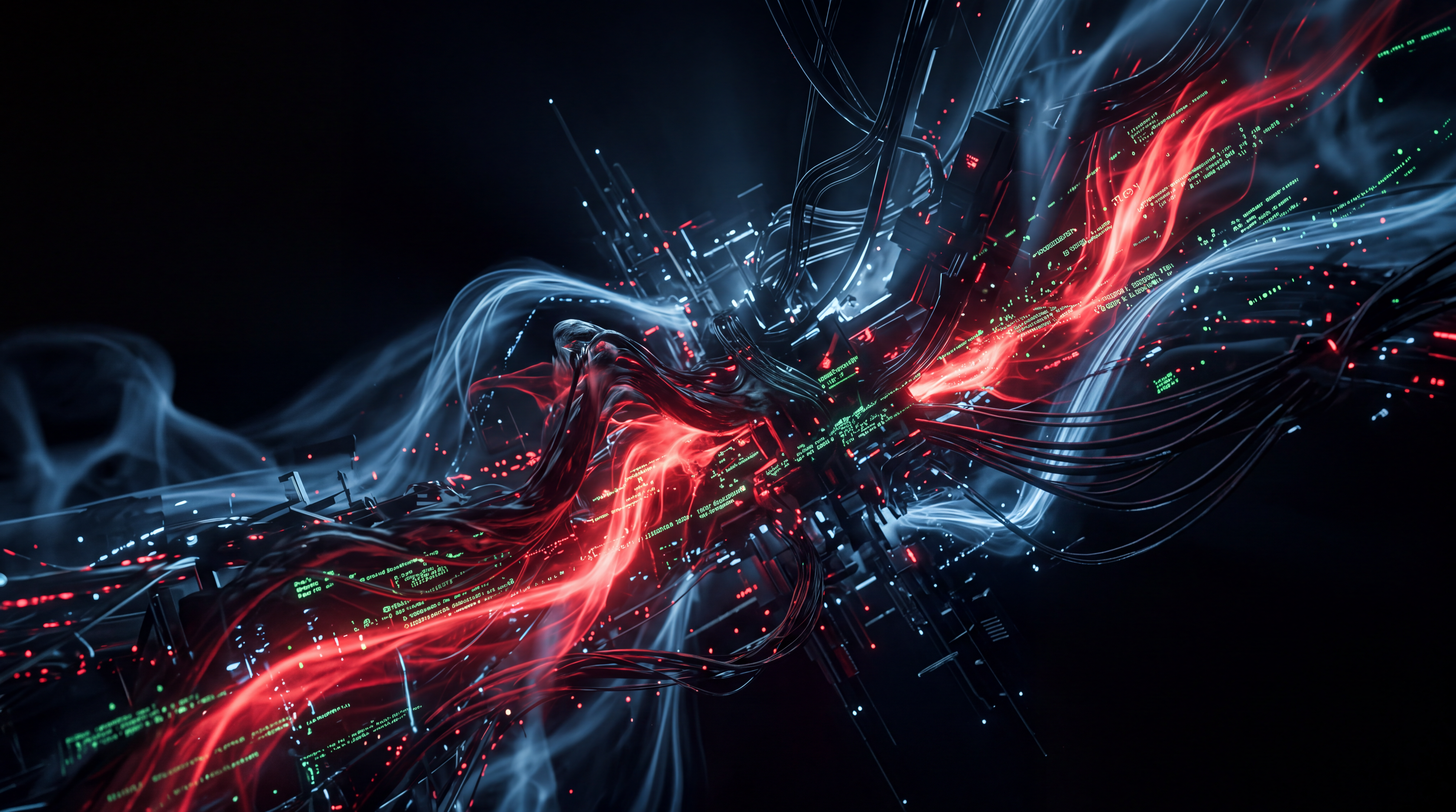 Abstract digital umbra — dark matter tendrils of data in absolute darkness