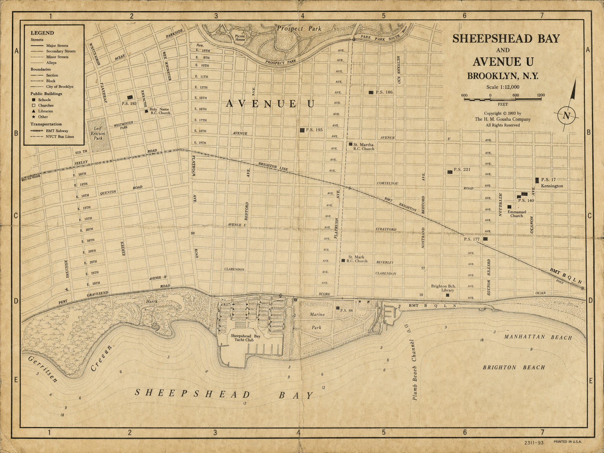 Regional map of southern Brooklyn showing Avenue U