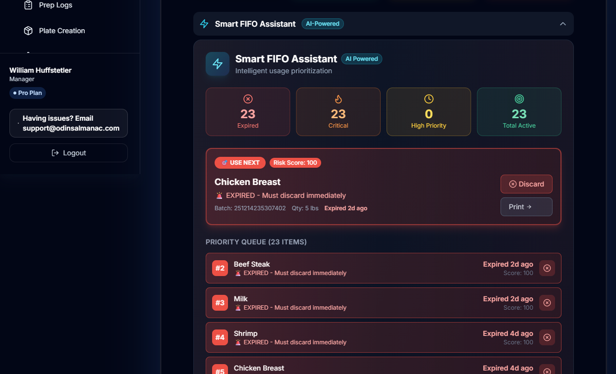 Odin's Almanac Smart FIFO Assistant with AI-powered usage prioritization and food safety queue