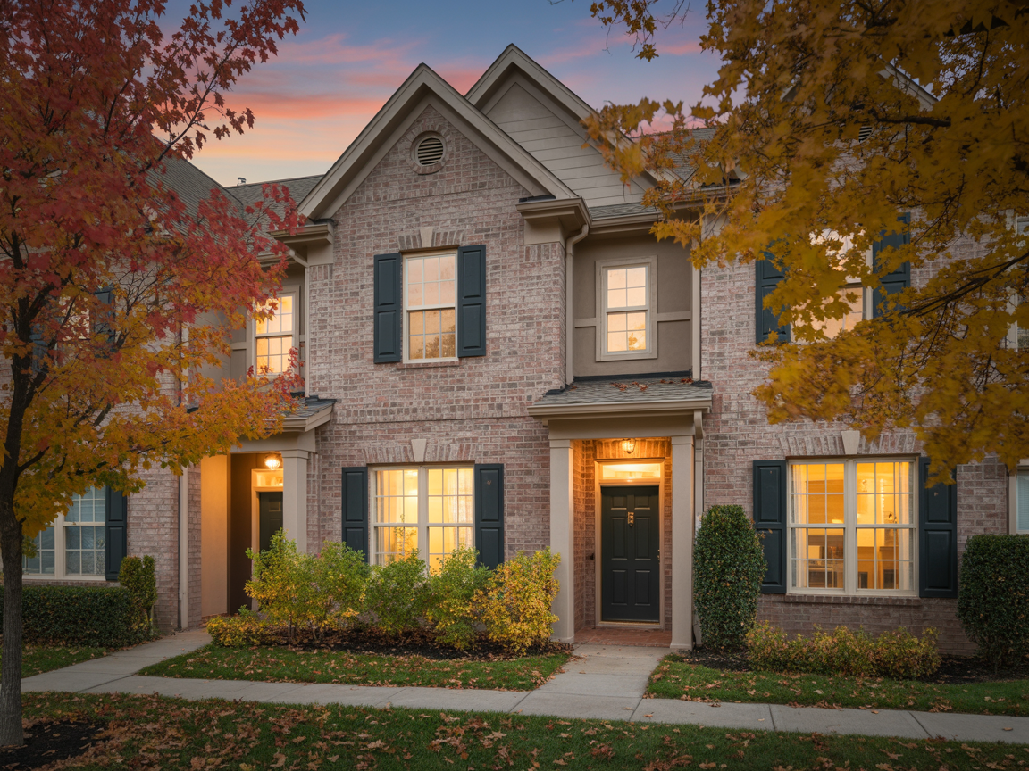 Cozy townhome surrounded by beautiful autumn leaves