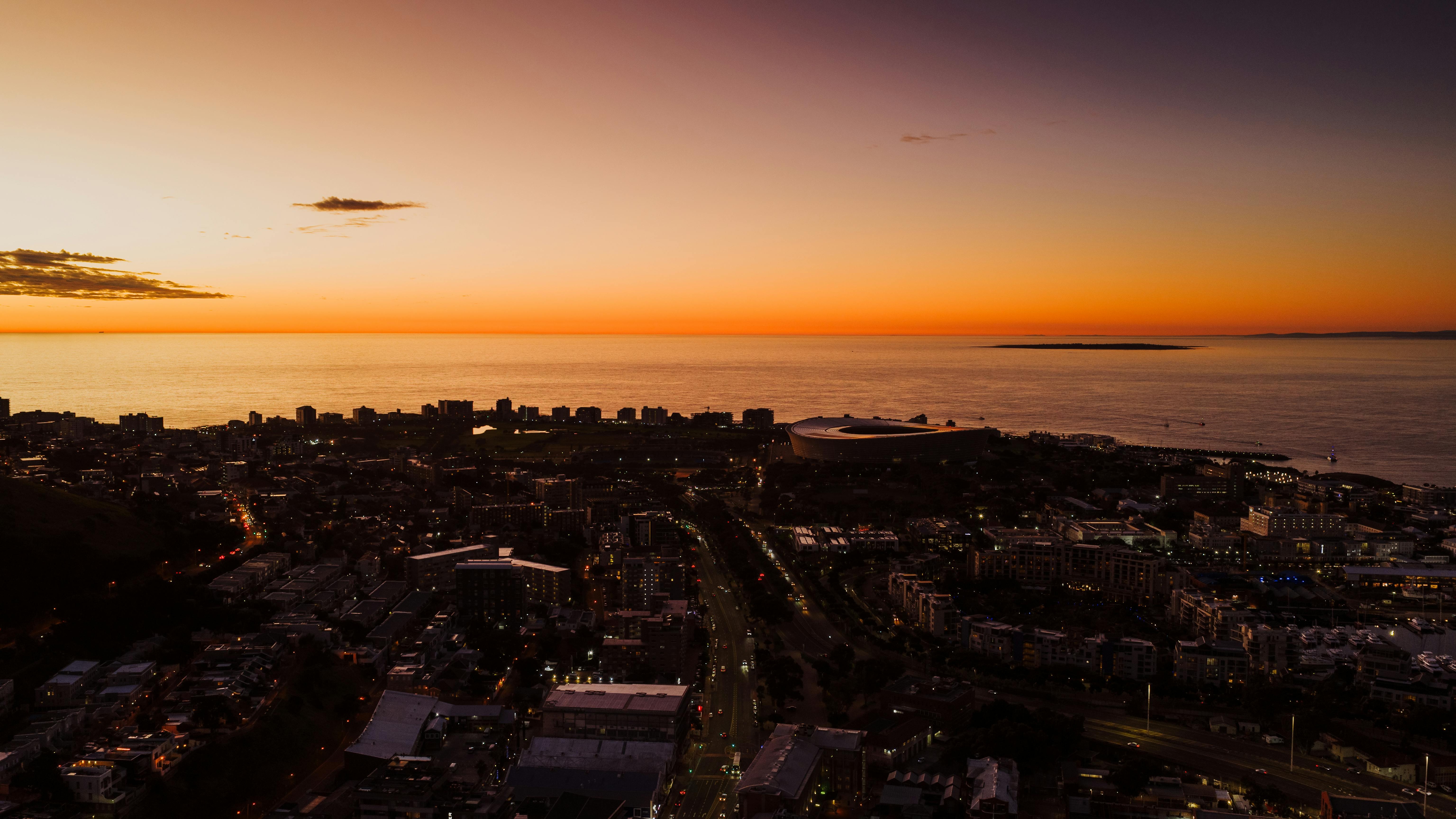 Cape Town sunset golden hour from aerial helicopter view