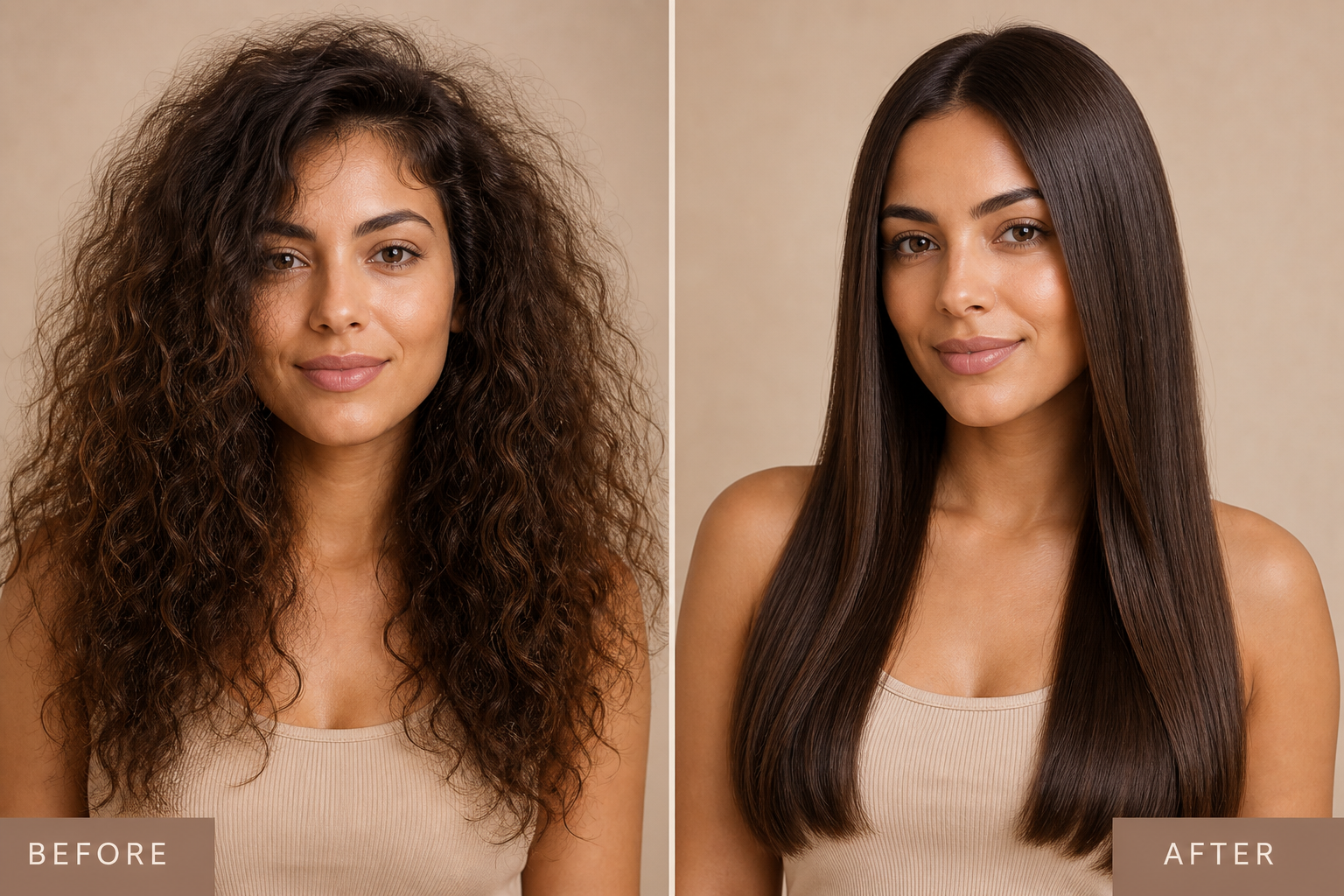 Before and after keratin treatment - frizzy to smooth hair