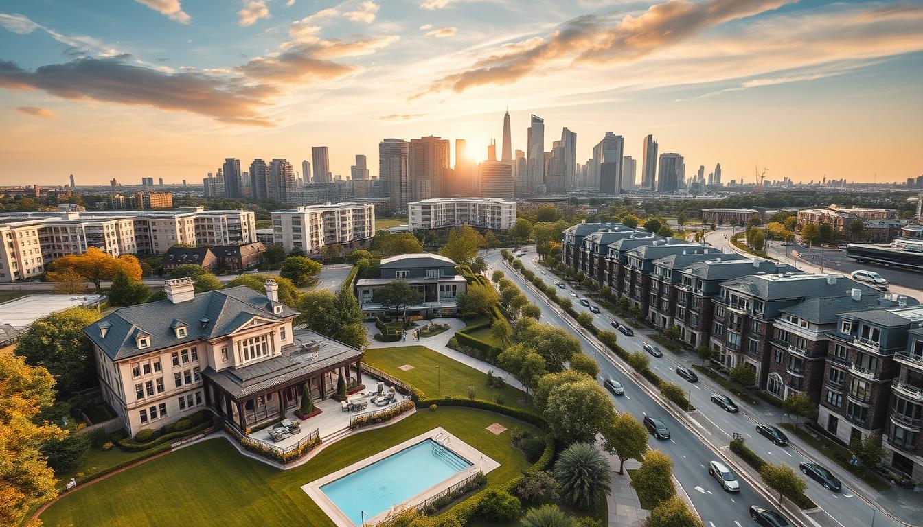 Modern UK cityscape with premium properties