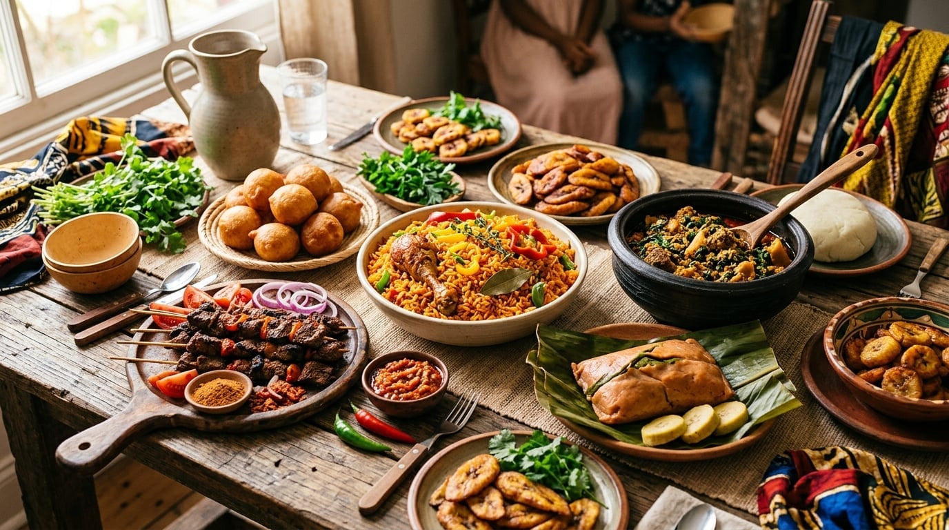 Diverse African and Nigerian cuisine dishes beautifully plated