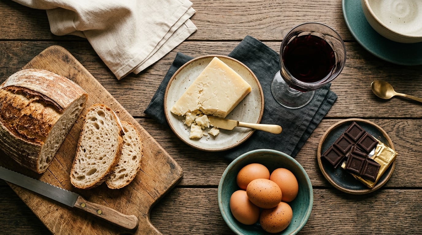 A variety of common trigger foods arranged on a table, illustrating how everyday foods can cause reactions