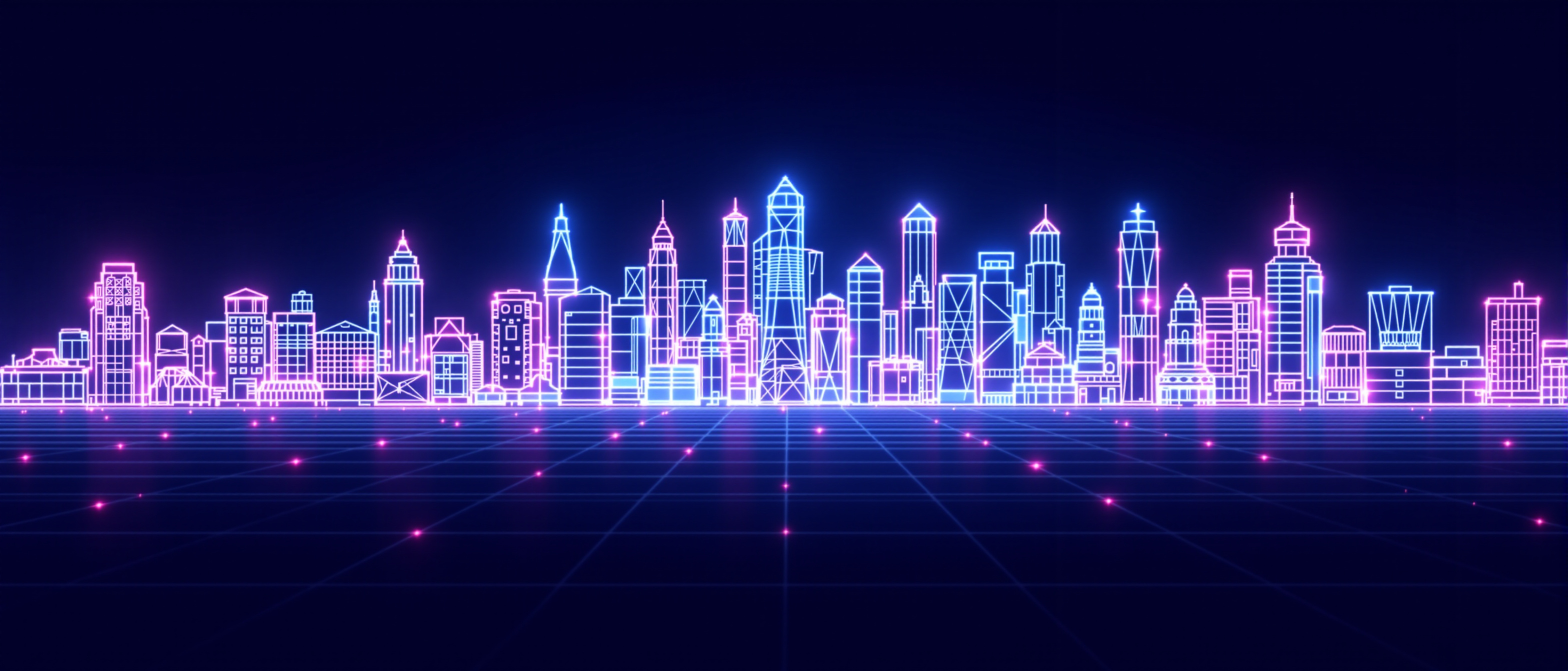 Wireframe city skyline