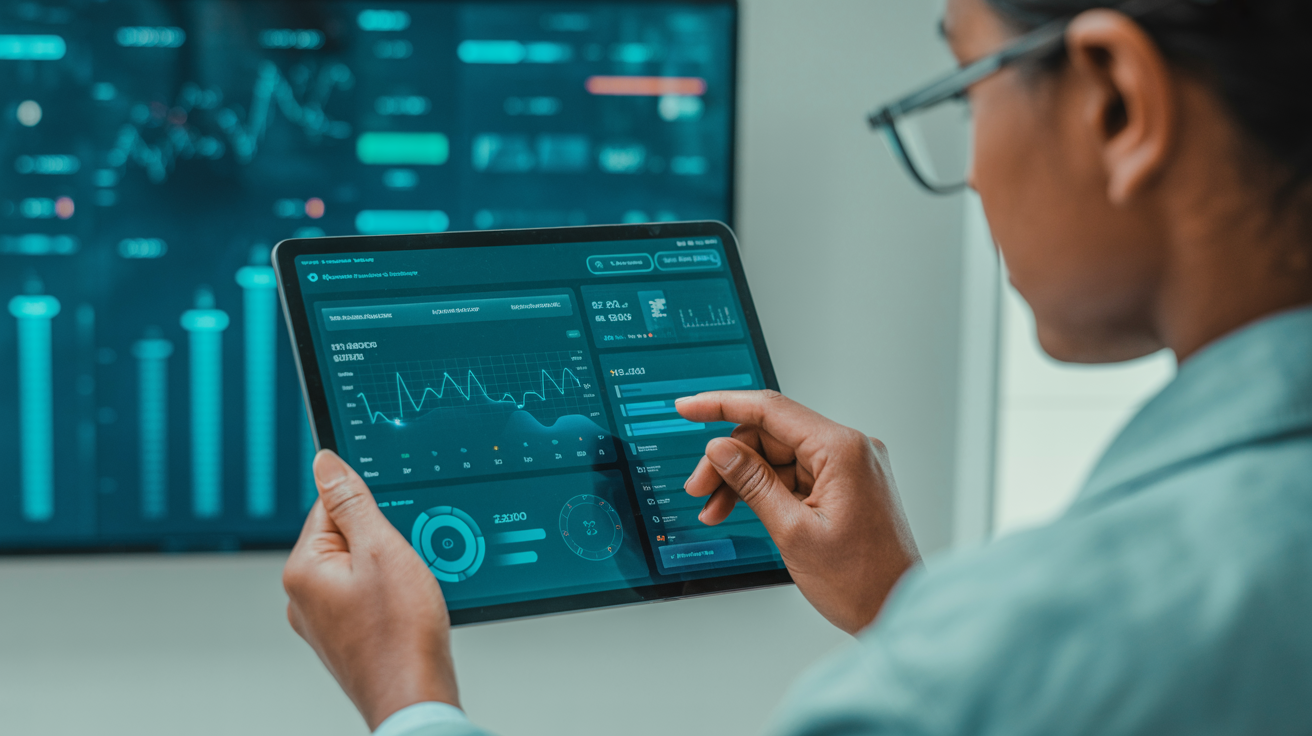 Digital health technology interface with teal health data visualization
