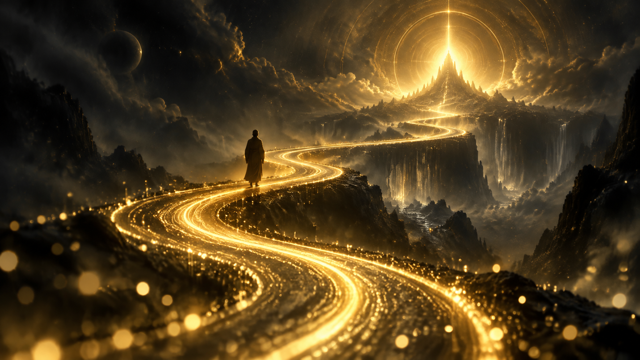A path winding through golden light