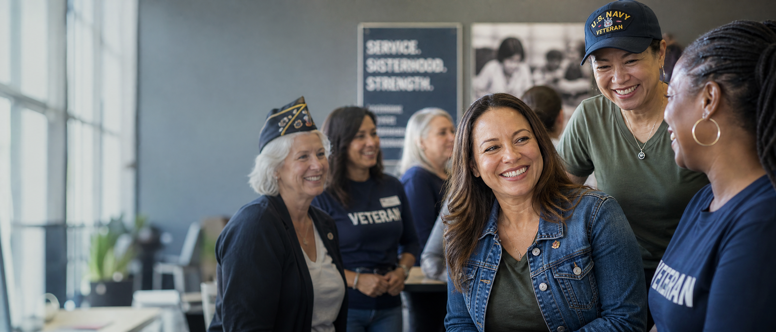 Diverse women veterans connecting at a community event