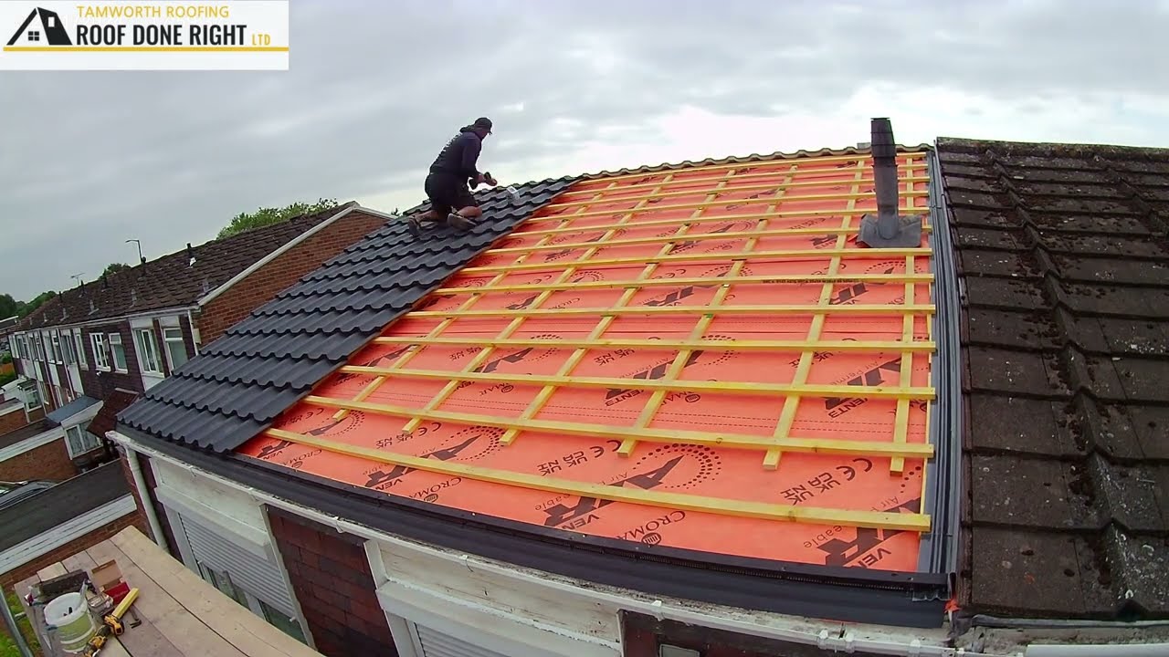 Tile roof replacement on semi-detached house