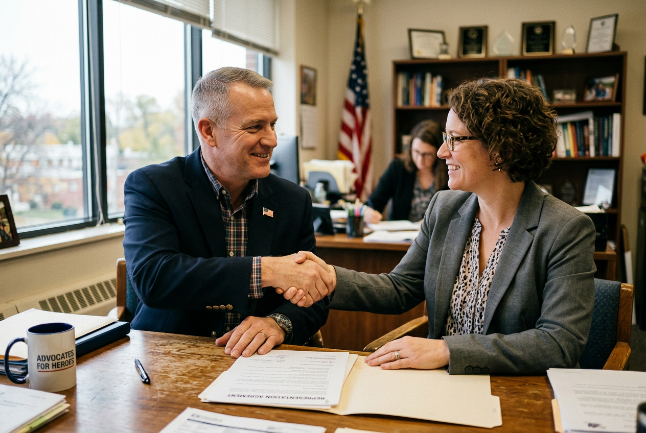 A veteran and an accredited advocate sealing a representation agreement