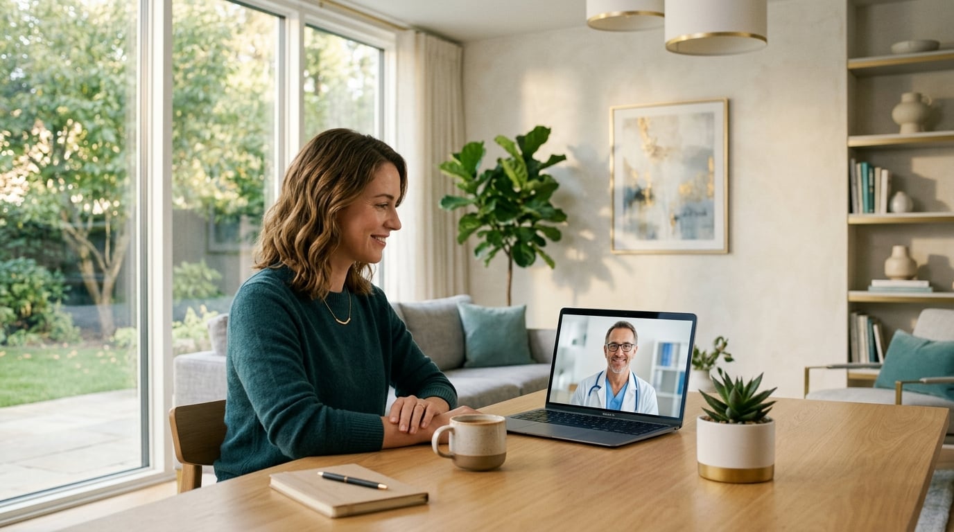 Patient having a video consultation with a doctor from home