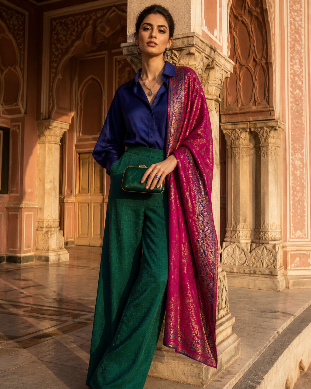 Model wearing the Jaipur Ring against pink-city architecture