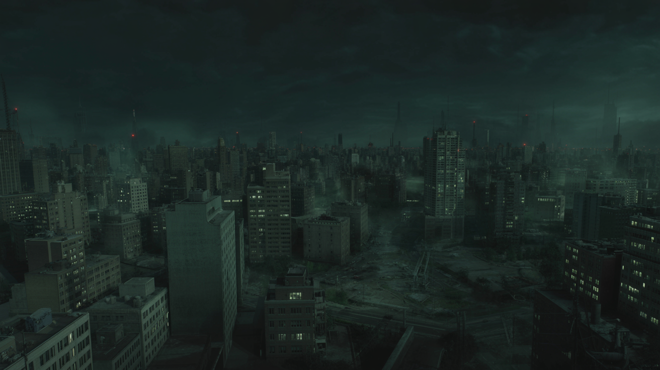 Cidade durante apagão total - cenário real de emergência