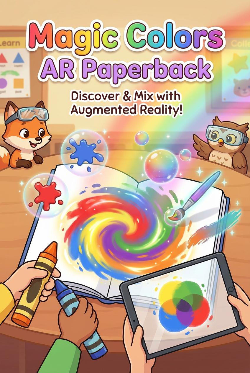 Magic Colors Augmented Reality coloring book showing interactive AR elements and color mixing