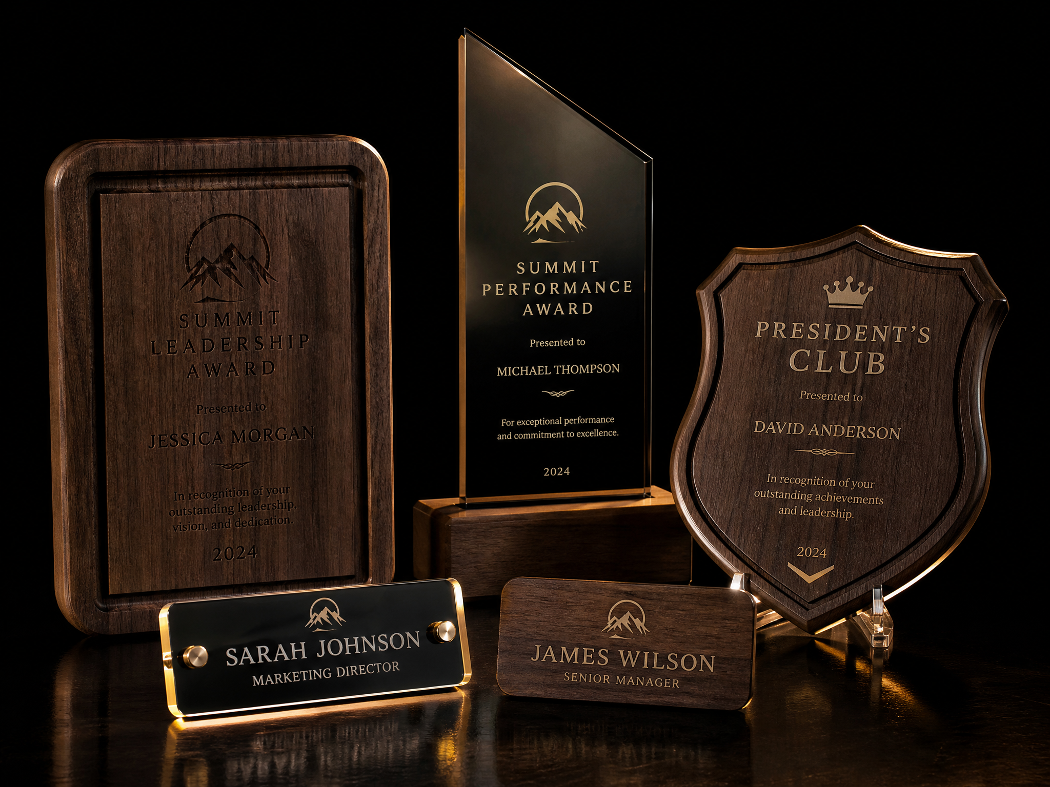 Laser engraved awards and name badges