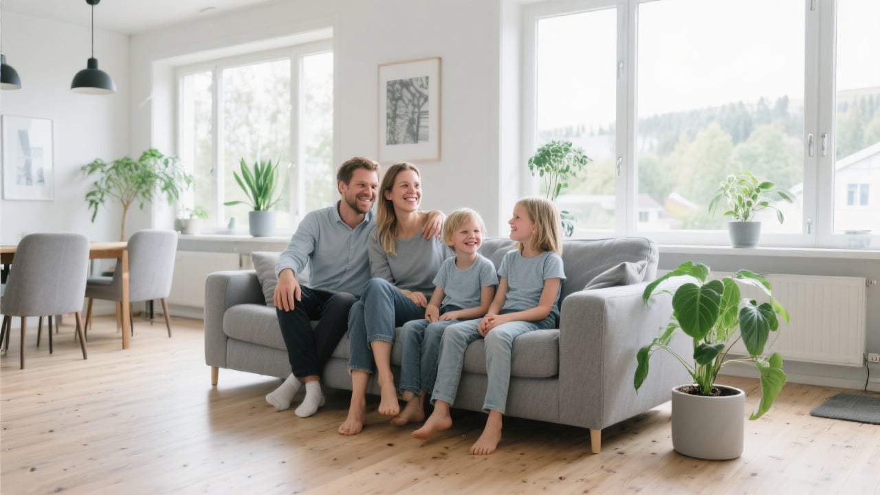Fornøyd familie i et musfritt hjem