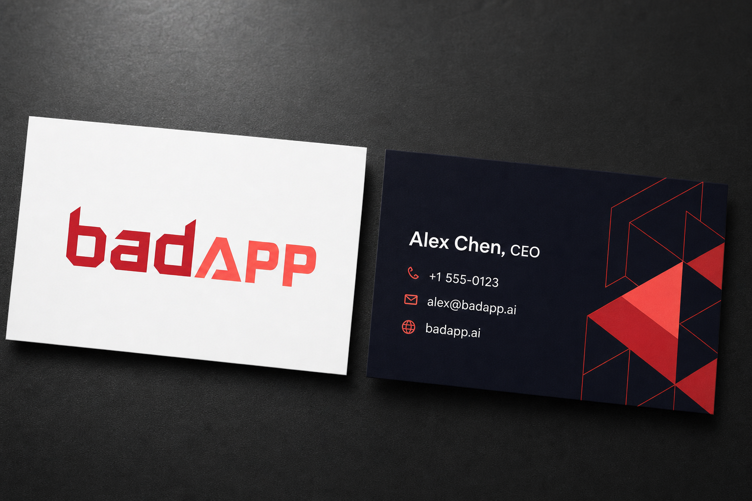 badAPP business card design front and back