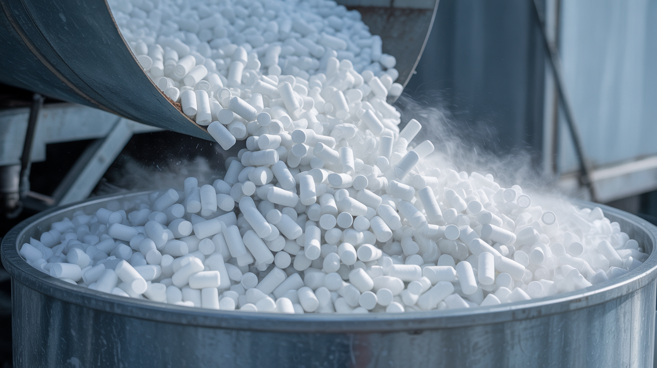 Dry ice pellets close-up