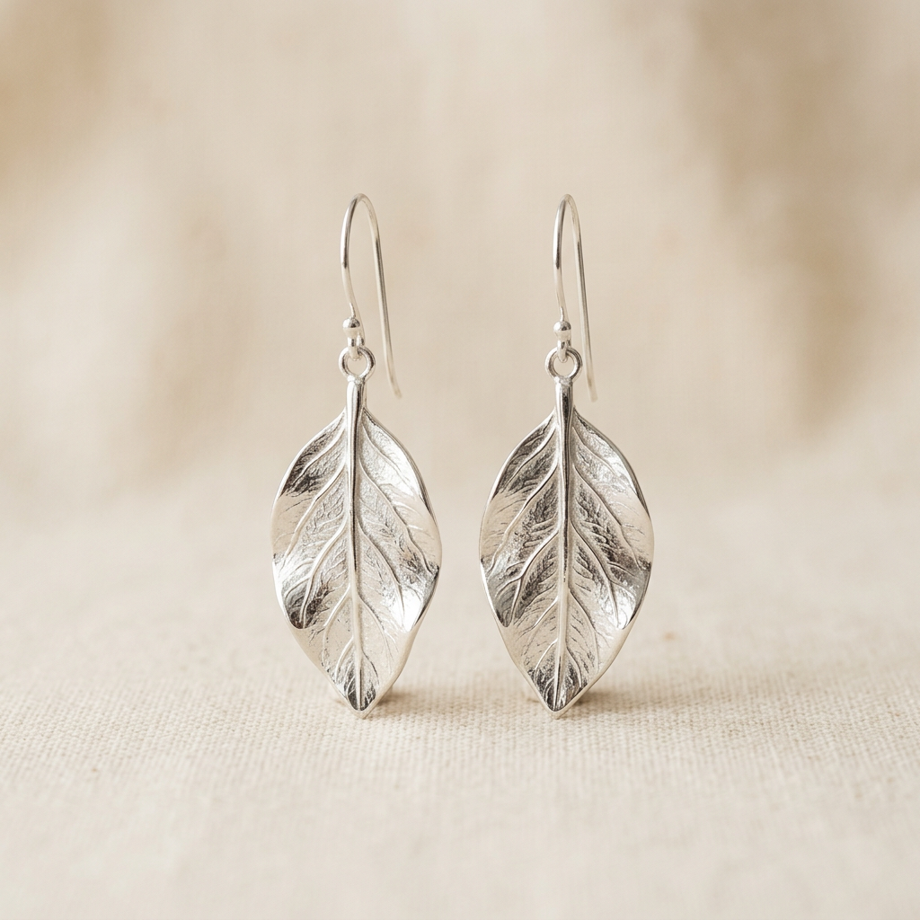 Sterling Silver Leaf Dangle Earrings
