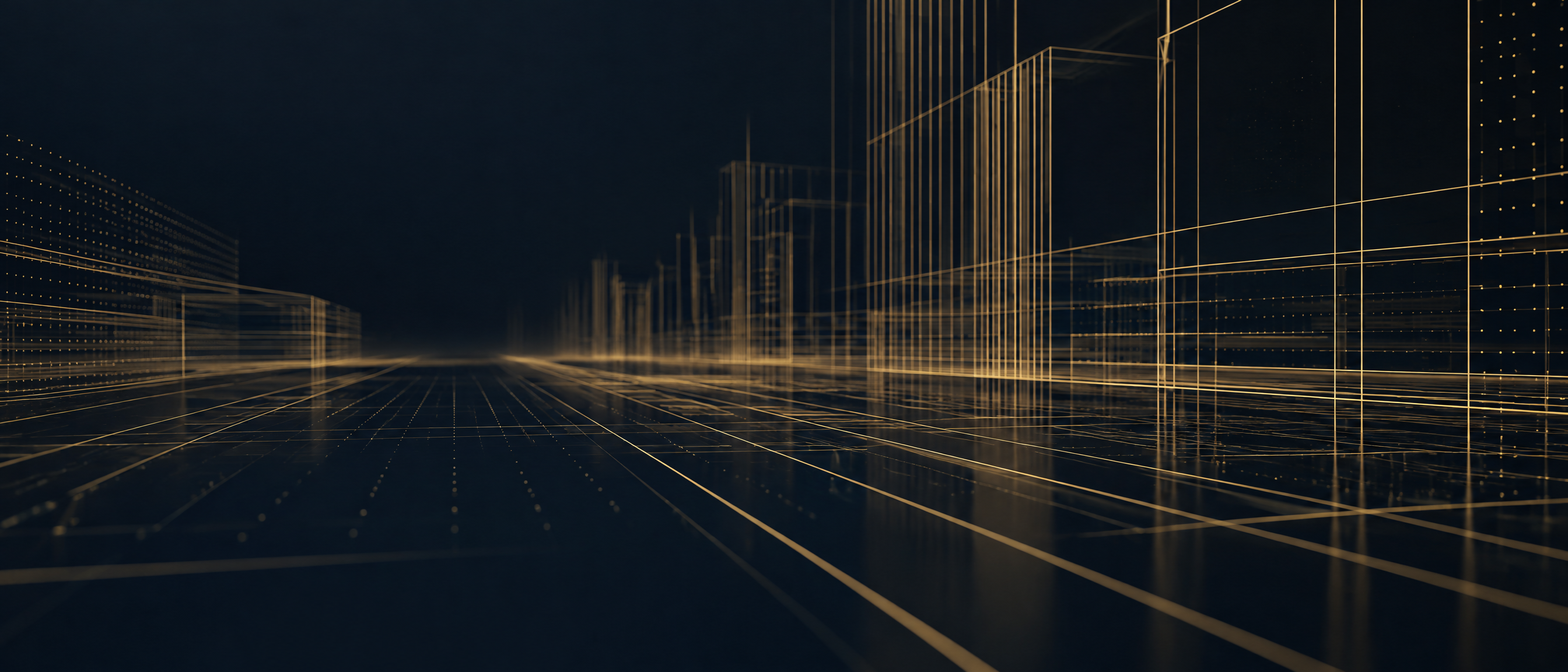 Abstract navy and gold lattice of fine lines representing software development agreements for GCCs