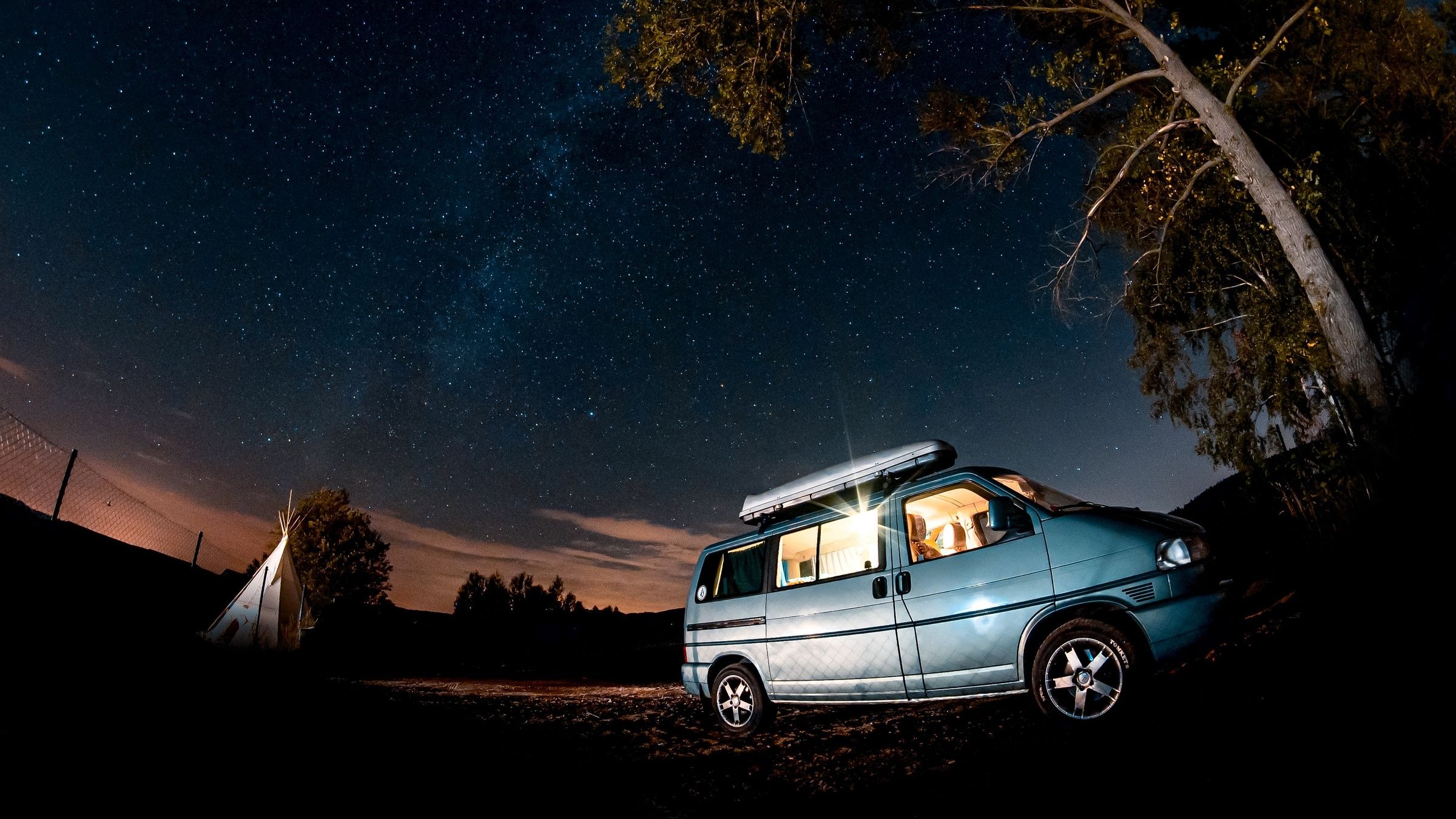 Campervan at scenic campsite