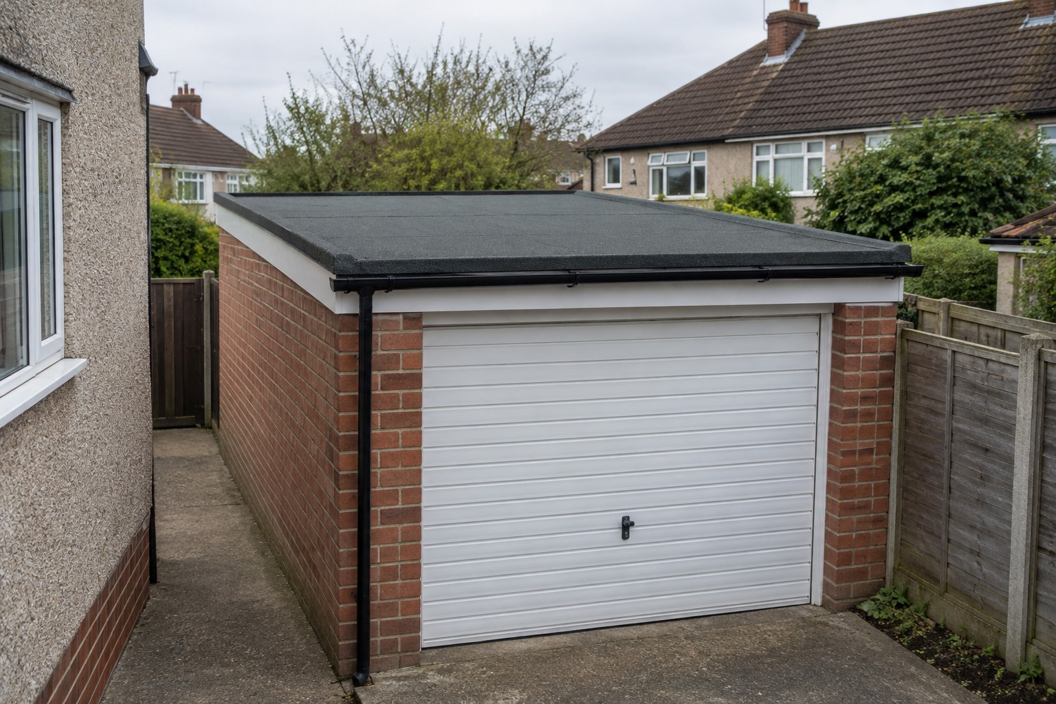 Brick garage with a new flat roof