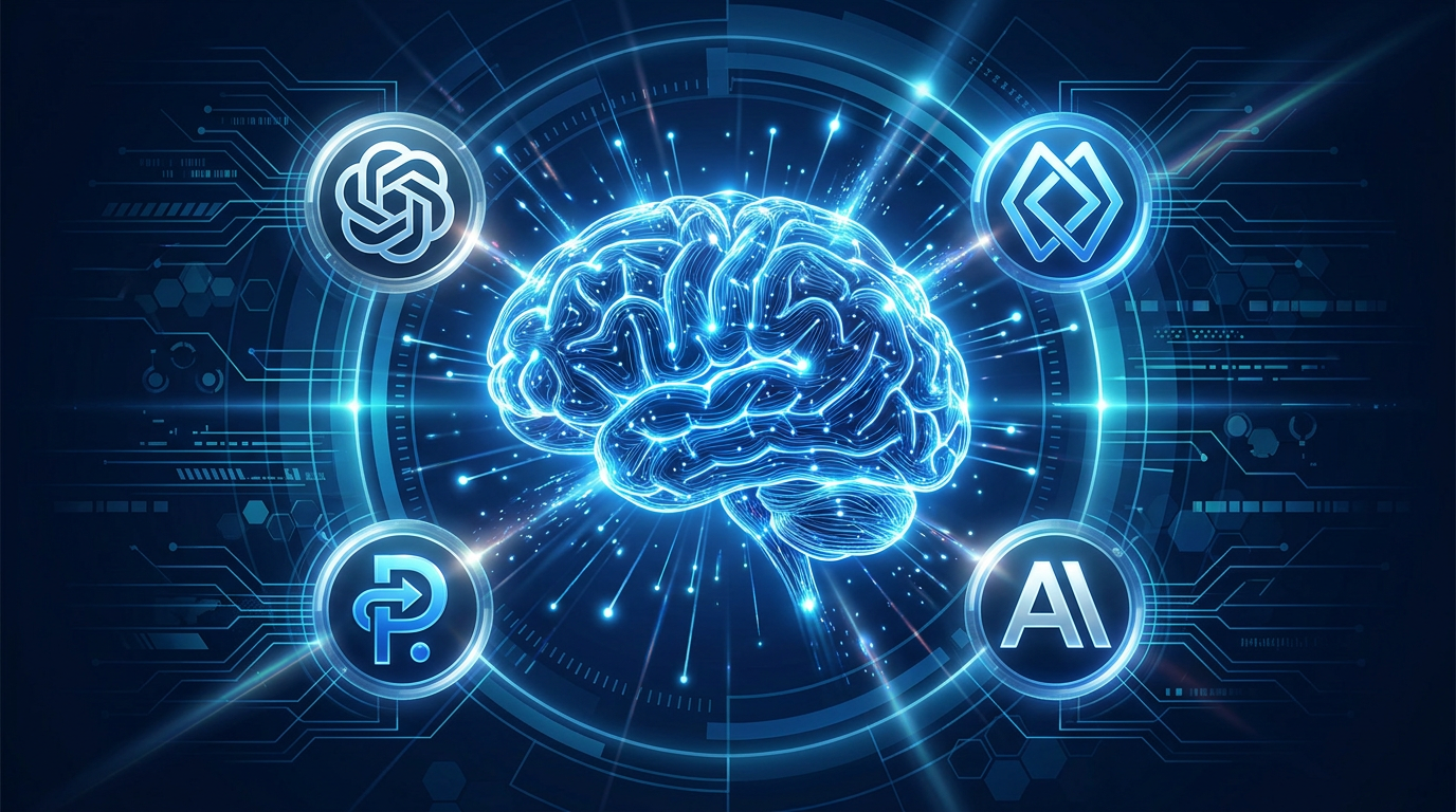 Artificial Intelligence platforms - ChatGPT, Claude, Gemini, LLaMA logos