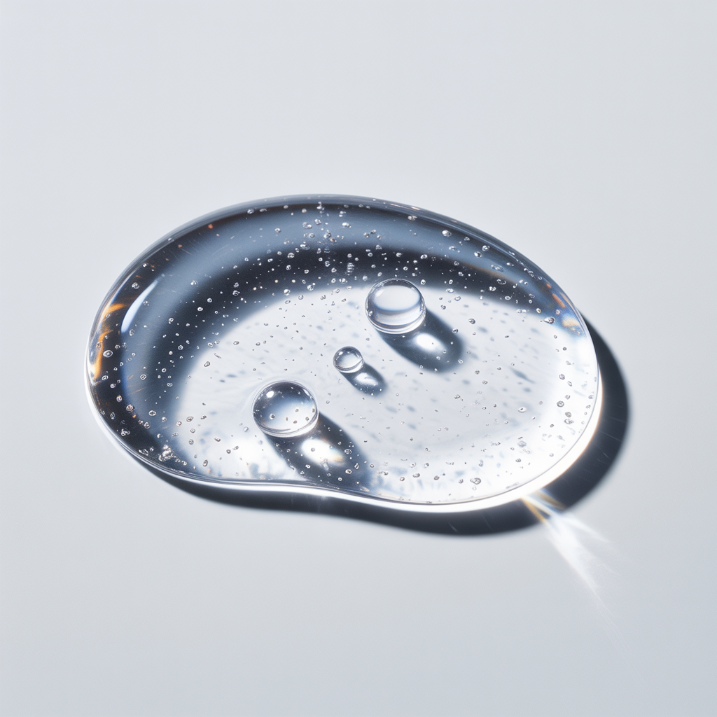 Clear transparent gel texture showing Hyaluronic Complex ingredient