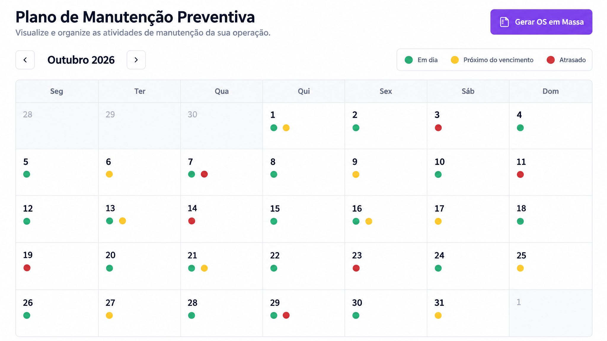 Calendário de manutenções preventivas