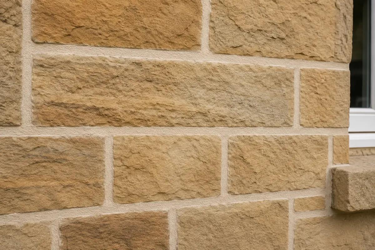 Freshly repointed sandstone wall